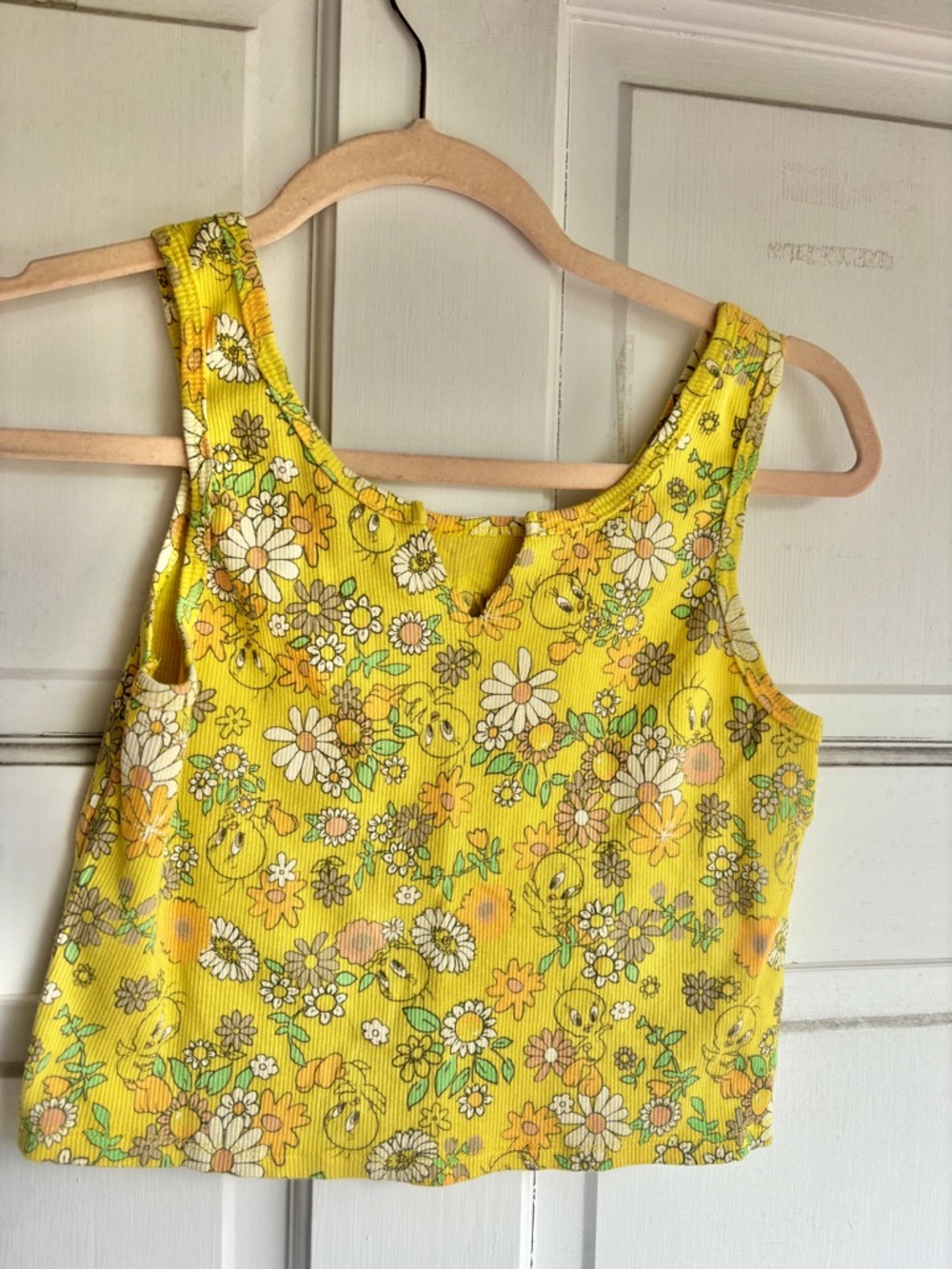 Looney Tunes Tweety Bird Floral Tank Top Size M Yellow Y2K
